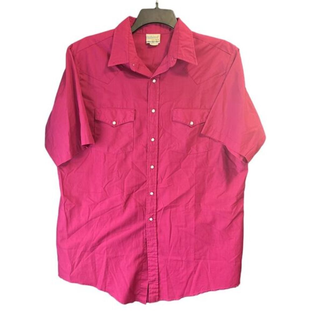 Vtg Saddlebrook Western Pearl Snap‎ Shirt Short Sleeve Button Up Mens XLT
